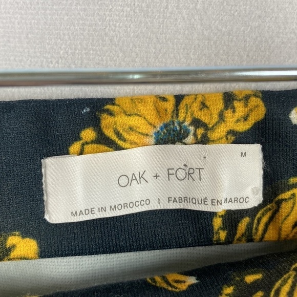 Oak + Fort Navy Blue Yellow Floral Off Shoulder Bell Short Sleeve Dress - Size M - Picture 5 of 10